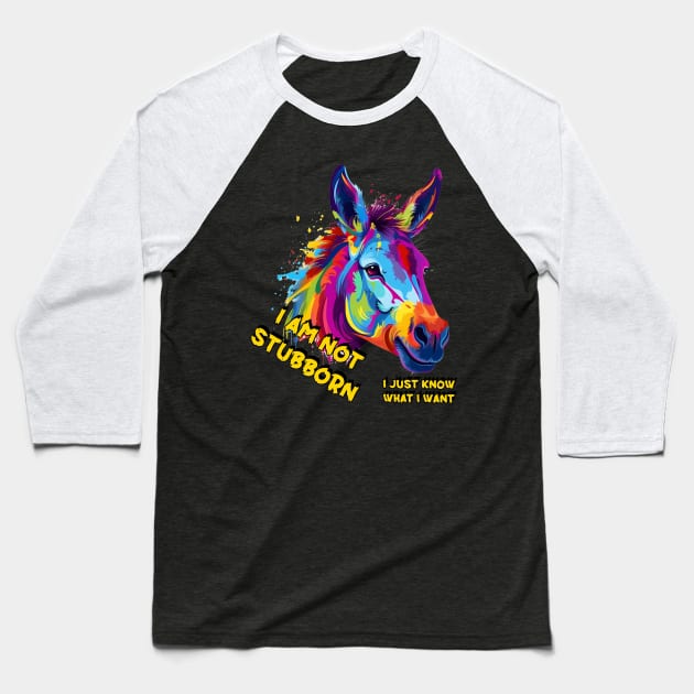 Funny Donkey is not stubborn ;-) Baseball T-Shirt by GOandGetit Designs